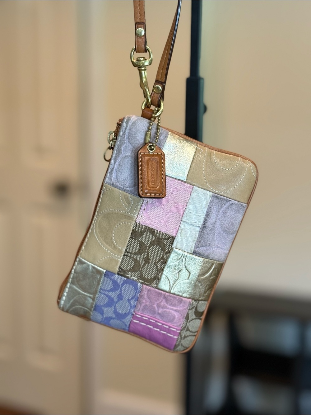 Coach Patchwork Leather Wristlet in Pastel Multicolor - Picture 1 of 8